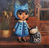 Dolls: Imani and Skeleton Cat by Marisa Martin